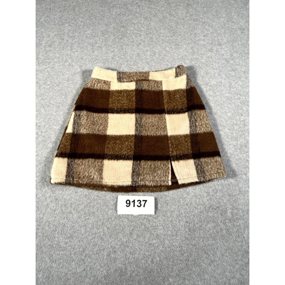 Blue Rain Mini Skirt Womens XS Multicolor Check Lined Front Slit Casual Back Zip